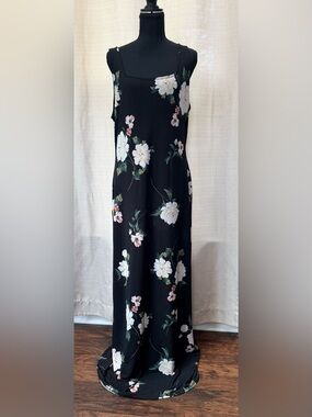 IRIS Black Floral Maxi Dress 1X Sleeveless Stretch Boho Cottagecore